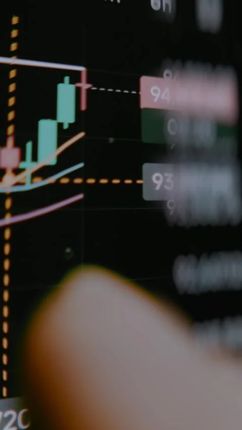 Bitcoin candlestick chart, checking the price of Bitcoin Stock Footage 302713158