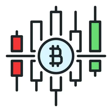 Bitcoin candlestick chart vector BTC trading colored icon or symbol Stock Illustration