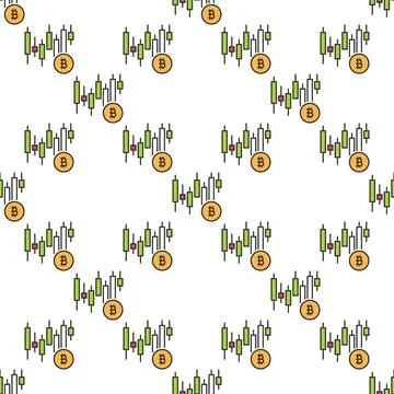 Bitcoin Candlestick Chart vector BTC Investment colored seamless pattern Illustrazione stock