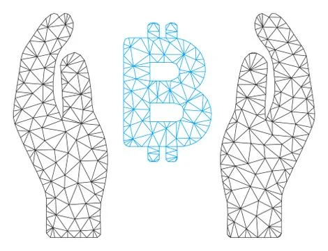 Bitcoin Care Hands Vector Mesh Network Model 스톡 일러스트