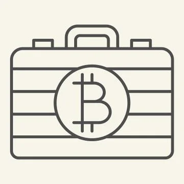 Bitcoin case thin line icon. Portfolio with crypto coins vector illustration Stock-Illustration