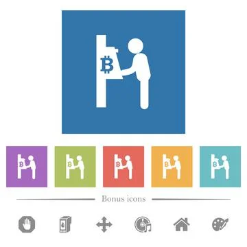 Bitcoin cash machine flat white icons in square backgrounds Stock Illustration