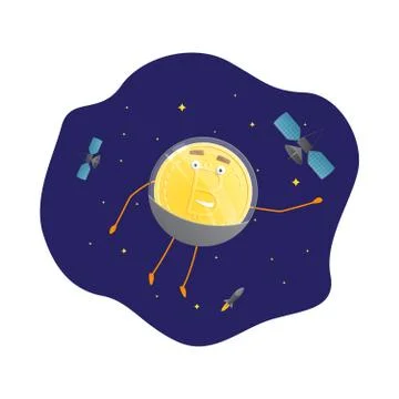 Bitcoin Character Astronaut in Space Stock Illustration