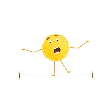 Bitcoin Character Balances on a Rope Stock Illustration