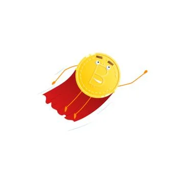 Bitcoin Character Flying like a Hero Stock Illustration