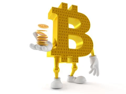Bitcoin character with stack of coins Illustrazione stock
