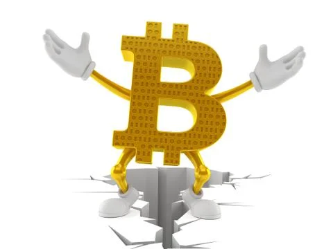 Bitcoin character standing on cracked ground イラスト素材