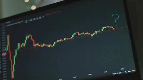 Bitcoin chart on computer screen. Questioning the increase or decrease of price 库存影片 272591719
