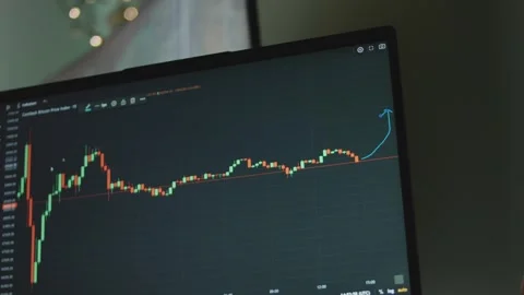 Bitcoin chart on computer screen. Technical analysis of candlestick graph chart Stock Footage 272591574