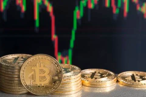 Bitcoin chart, cryptocurrency coin Stock Photos