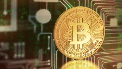 Bitcoin with chart Stock Footage 77067758