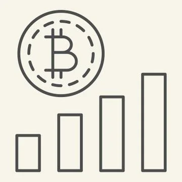 Bitcoin chart thin line icon. Crypto graph vector illustration isolated on white Illustrazione stock