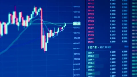 Bitcoin chart. Trading digital assets on cryptocurrency exchange 스톡 동영상 111358186