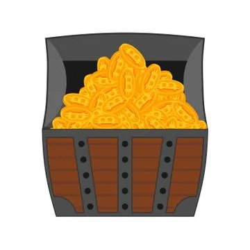 Bitcoin chest. Treasures are crypto currency. Old wood Box Virtual money. Vec Stock Illustration