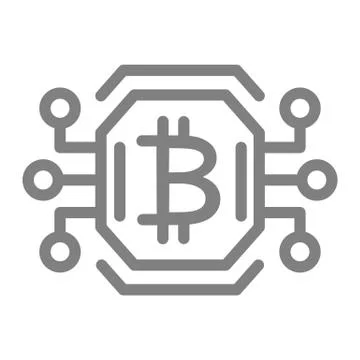 Bitcoin chip line icon. Video card or gpu processor for farming bitcoin vector Stock Illustration