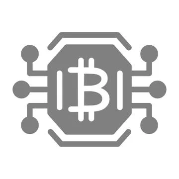 Bitcoin chip solid icon. Video card or gpu processor for farming bitcoin vector Stock Illustration