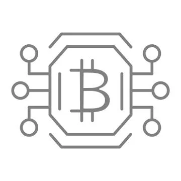 Bitcoin chip thin line icon. Video card or gpu processor for farming bitcoin Stock Illustration