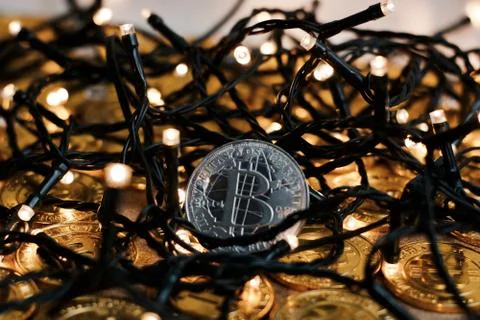 Bitcoin Christmas lights Stock Photos