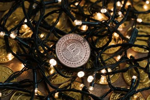 Bitcoin Christmas lights Stock Photos
