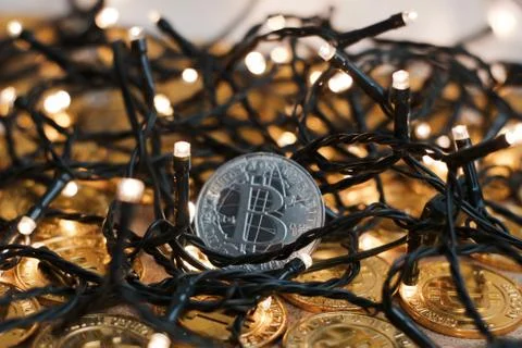 Bitcoin Christmas lights Stock Photos