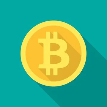 Bitcoin circle icon with long shadow. Flat design style. Crypto currency simp Stock Illustration