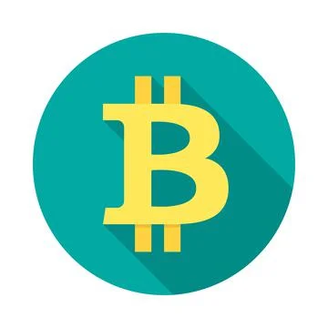 Bitcoin circle icon with long shadow. Flat design style. Crypto currency simp Stock Illustration