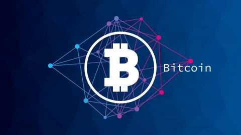 Bitcoin circle sign. Blockchain technology, crypto currency symbol Illustration
