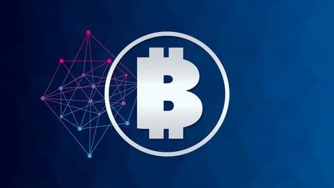 Bitcoin circle sign. Low poly vector network pattern. Blockchain technology Stock Illustration
