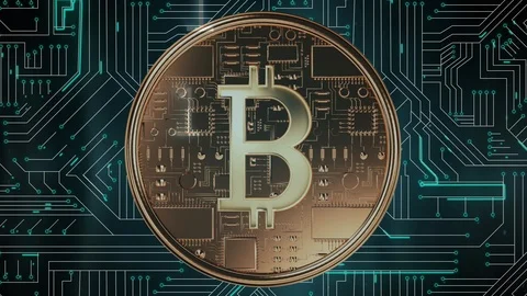 Bitcoin, circuit board, and binary codes Stock Footage 107399914