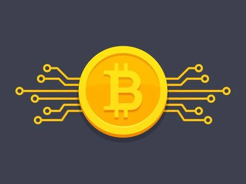 Bitcoin with circuit board icon Stock Illustration