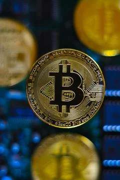 Bitcoin circuit board. Stock Photos