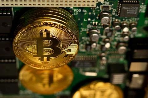 Bitcoin circuit board. Stock Photos