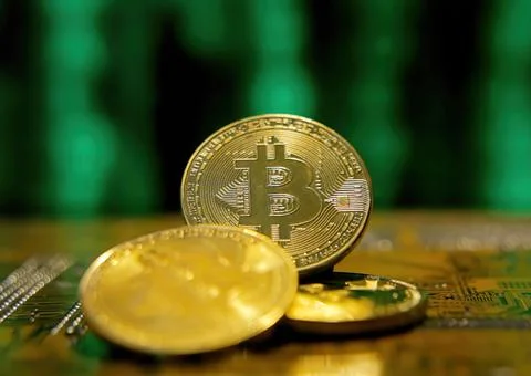 Bitcoin circuit matrix code green Stock Photos