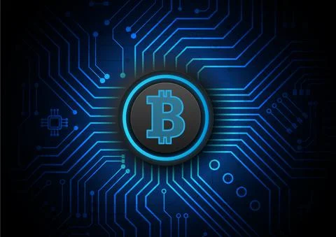 Bitcoin Circuit technology background with hi-tech digital Stock Illustration