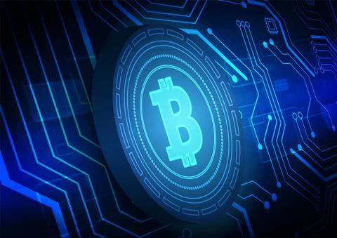 Bitcoin Circuit technology background with hi-tech digital Stock Illustration