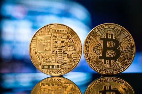 Bitcoin close up two sides Stock Photos