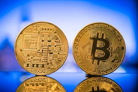 Bitcoin close up two sides Stock Photos