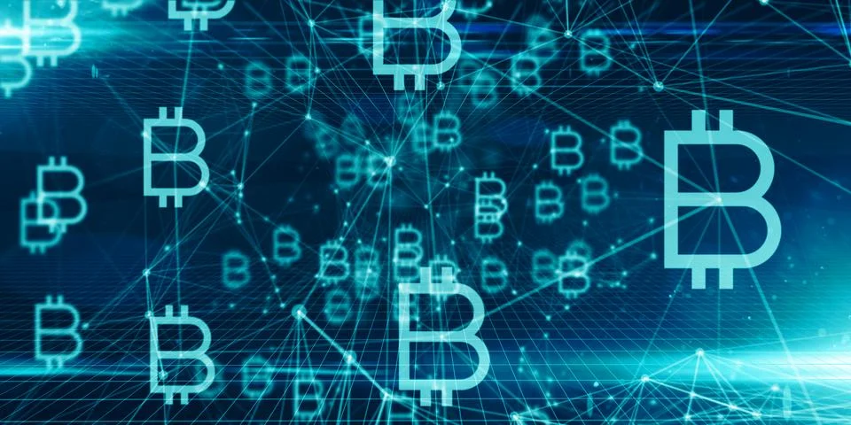 Bitcoin cloud computing using blockchain for secure encrypted data ledger networ Stock Illustration