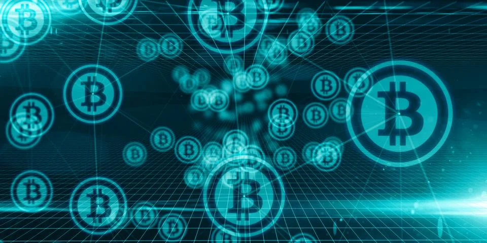 Bitcoin cloud computing using blockchain for secure encrypted data ledger networ Stock Illustration