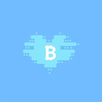 Bitcoin in cloud in the shape of a heart with shadow and blue sky background Ilustración de archivo