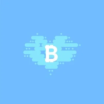 Bitcoin in cloud in the shape of a heart with shadow and blue sky background Stock Illustration