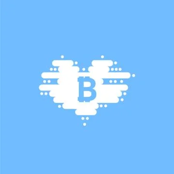 Bitcoin in cloud in the shape of a heart with shadow and blue sky background Ilustración de archivo
