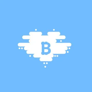 Bitcoin in cloud in the shape of a heart with shadow and blue sky background Ilustración de archivo