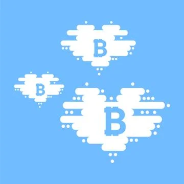 Bitcoin in cloud in the shape of a heart with shadow and blue sky background Stock Illustration
