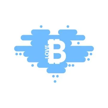 Bitcoin in cloud in the shape of a heart with shadow and blue sky background Ilustración de archivo