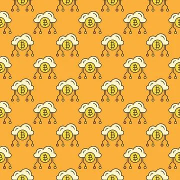 Bitcoin Cloud Technology vector Crypto Currency colored seamless pattern 스톡 일러스트