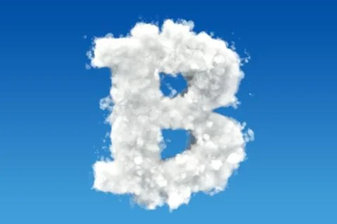 Bitcoin from clouds in the sky. 3D rendering Stockillustratie