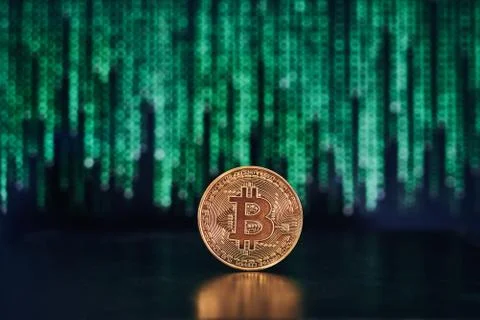 Bitcoin with code on background Stock Photos