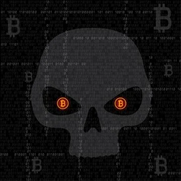 Bitcoin code hacked skull Illustrazione stock