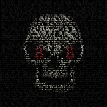 Bitcoin code hacker skull Illustrazione stock
